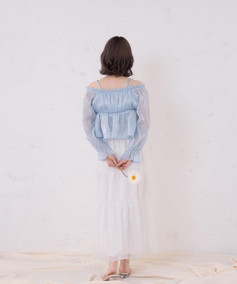 【favclo. Special price】【sae】organdy off shoulder blouse / あざとオーガンジーオフショルブラウス