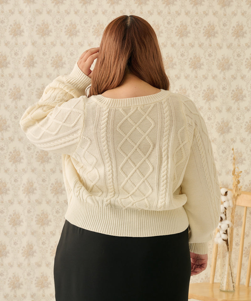 ぽっちゃりさん向けファッション|Louiosy|favclo.|ルオシー|PEARL CABLE KNIT/パールケーブルニット