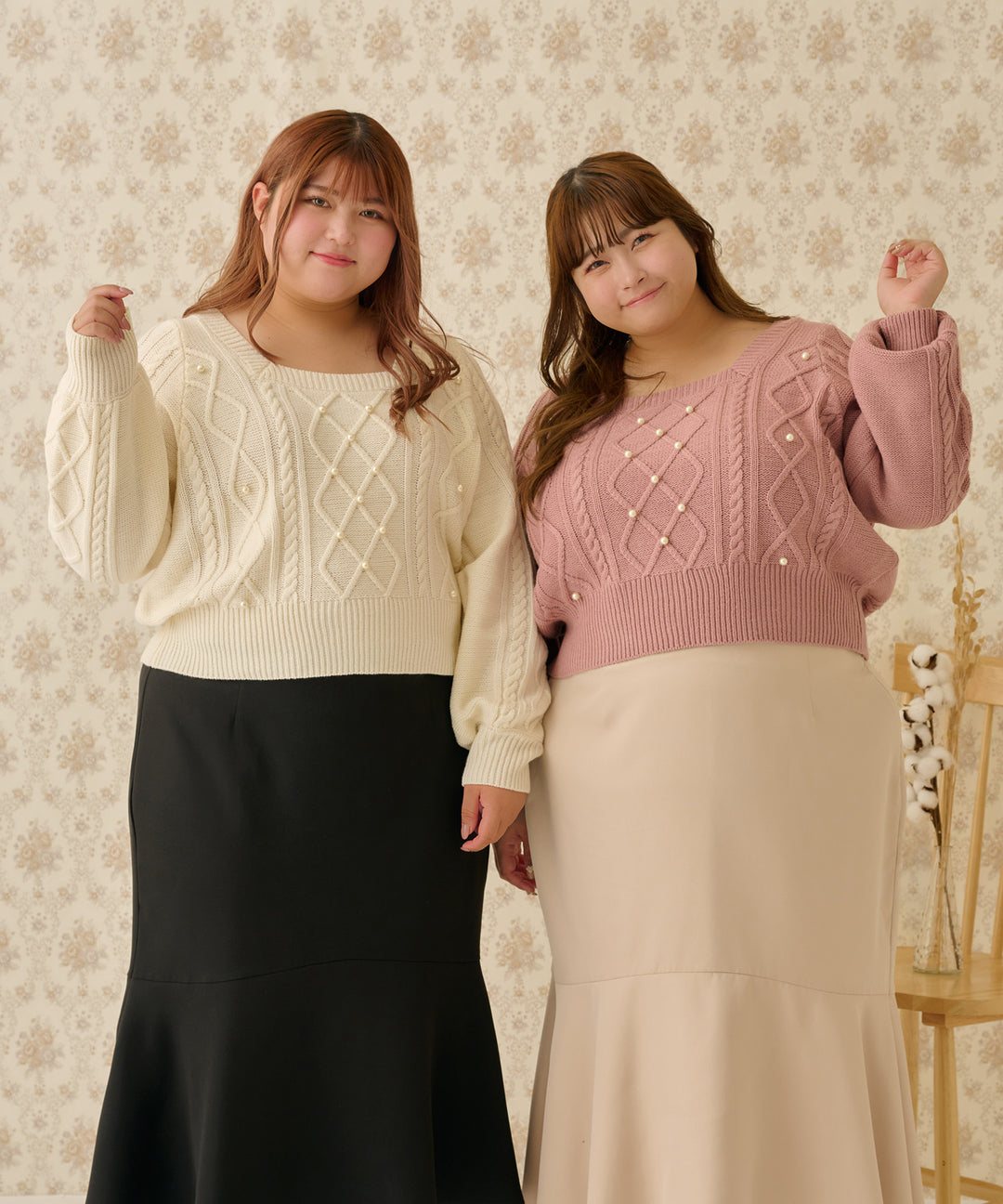 ぽっちゃりさん向けファッション|Louiosy|favclo.|ルオシー|PEARL CABLE KNIT/パールケーブルニット