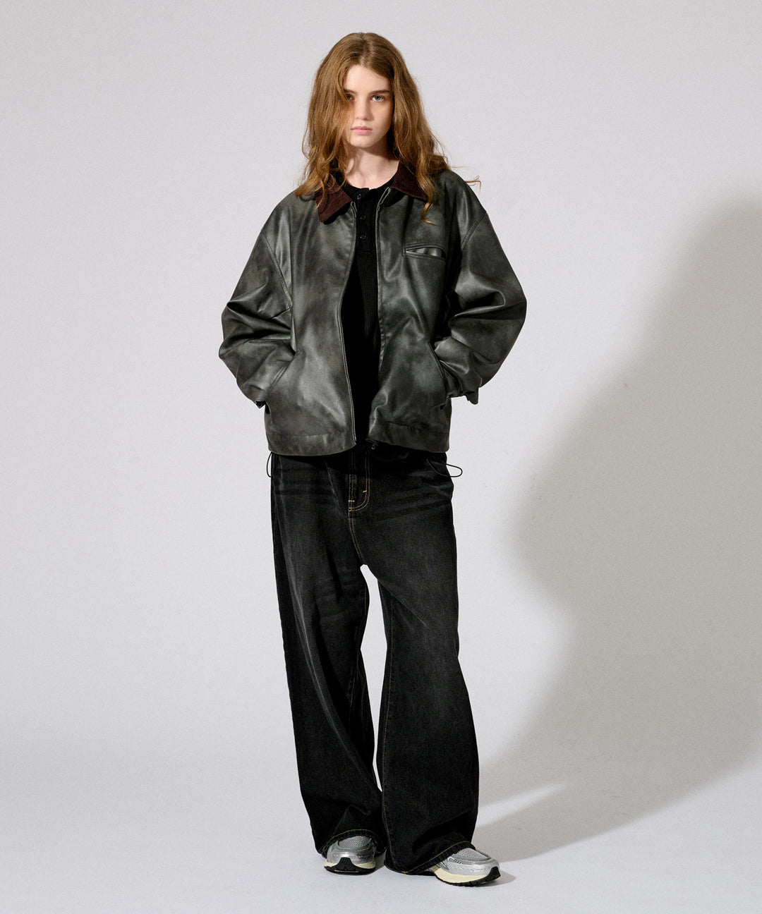 ヴィンテージライクダブルジップフライトジャケット/合成皮革 vintage like double zip flight jacket ビンテージライク合成