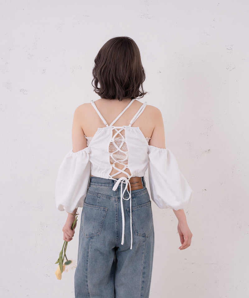 【favclo. Special price】【sae】deformed neck jacquard bustier / 変形ジャガードビスチェ