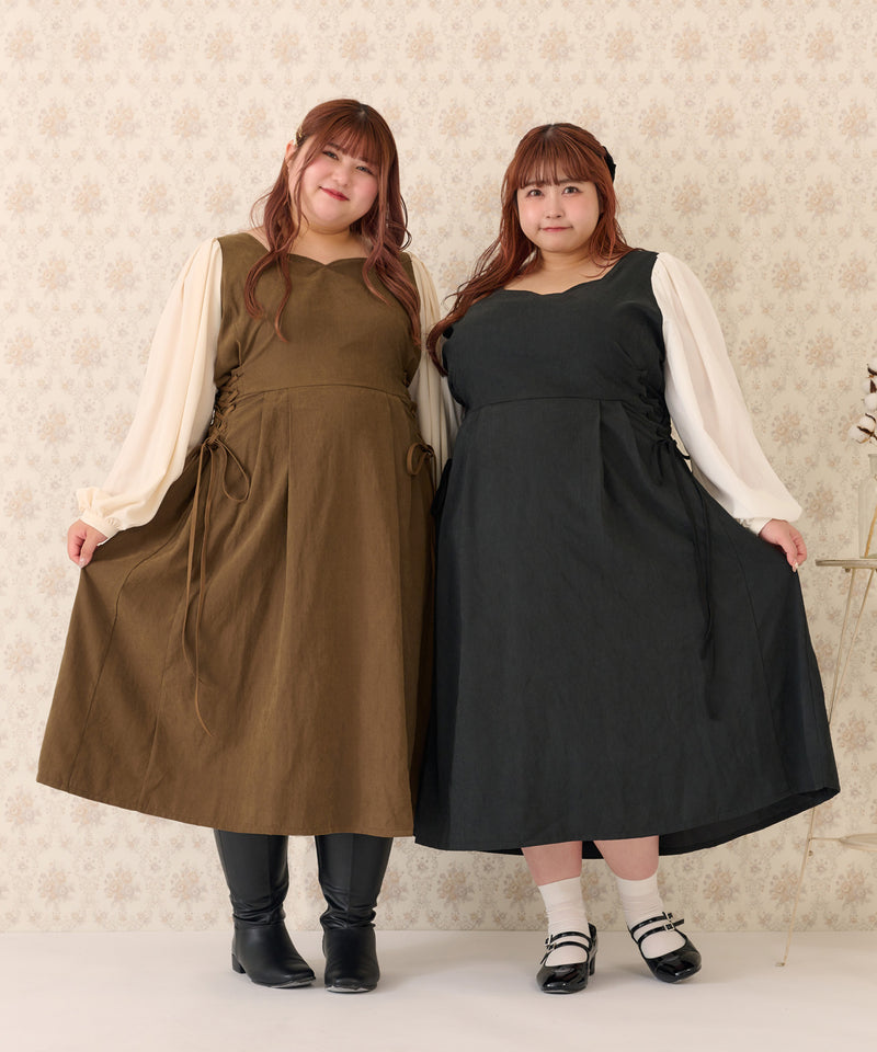 LACE UP PLEATS DRESS/レースアッププリーツワンピース