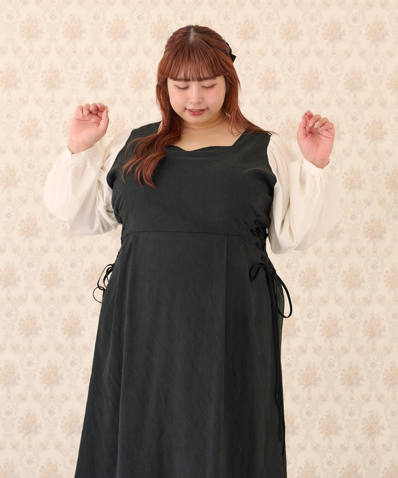 LACE UP PLEATS DRESS/レースアッププリーツワンピース