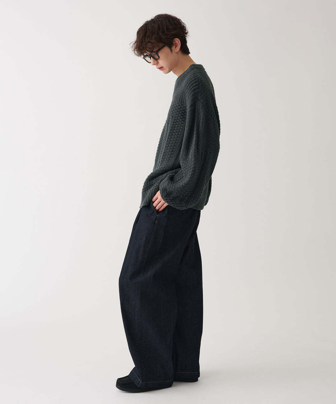 FACTOTUM×INVAR ALLAN アランケーブルニットセーター　ネイビー ジョーマッコイ インディゴ コットン アラン セーター ケーブル