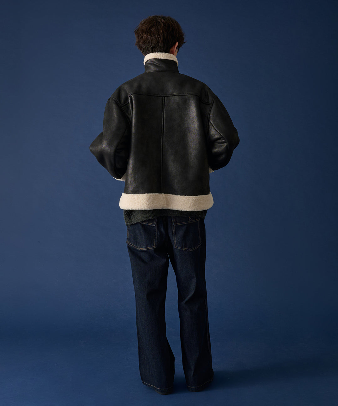 STAND COLLAR B-3 FAKE MOUTON JACKET