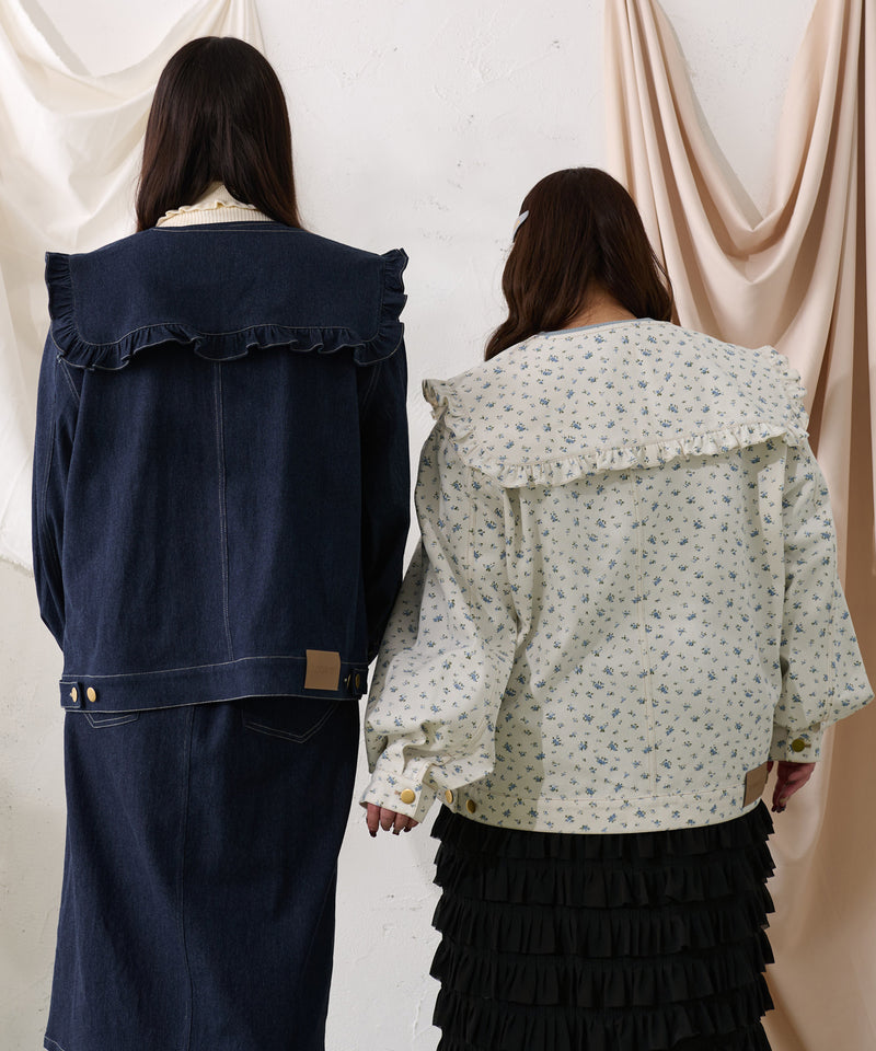 【予約商品】【大きいサイズ】FALSE COLLAR DENIM JACKET / つけ襟+ノーカラーデニムジャケット