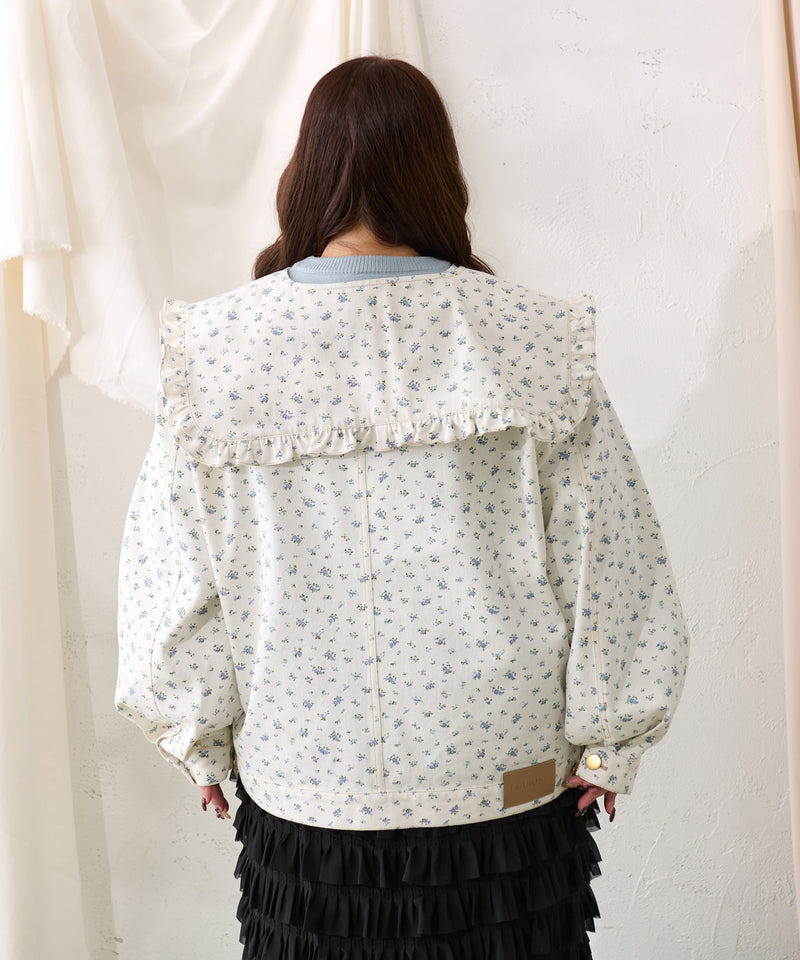 【予約商品】【大きいサイズ】FALSE COLLAR DENIM JACKET / つけ襟+ノーカラーデニムジャケット