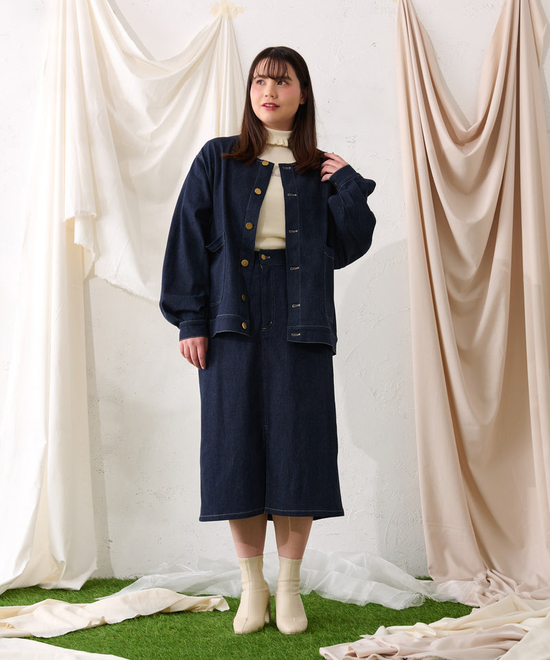 【予約商品】【大きいサイズ】PATCH DENIM NARROW SKIRT / オリジナルパッチデニムナロースカート