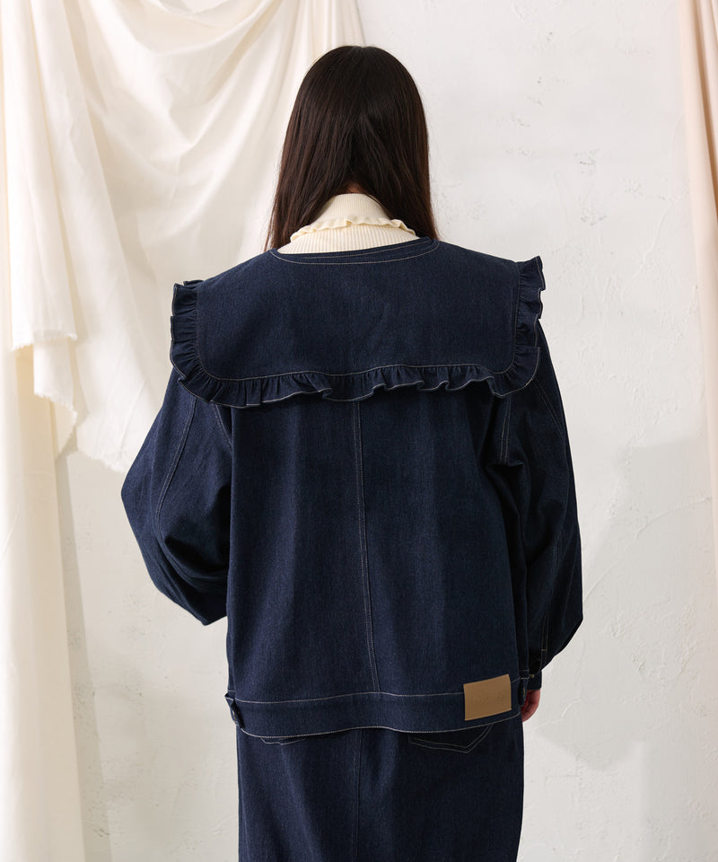 【予約商品】【大きいサイズ】FALSE COLLAR DENIM JACKET / つけ襟+ノーカラーデニムジャケット