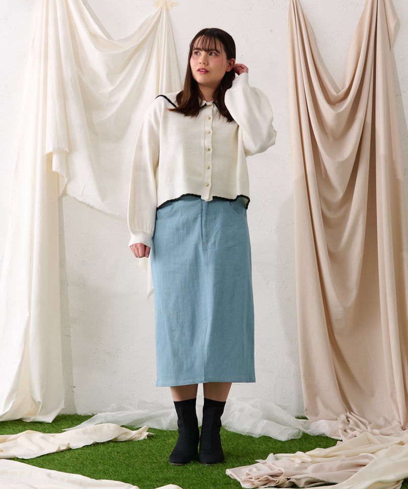 【予約商品】【大きいサイズ】PATCH DENIM NARROW SKIRT / オリジナルパッチデニムナロースカート