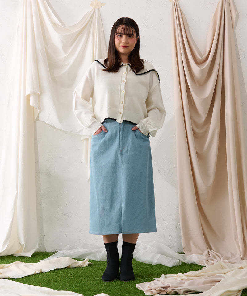 【予約商品】【大きいサイズ】PATCH DENIM NARROW SKIRT / オリジナルパッチデニムナロースカート