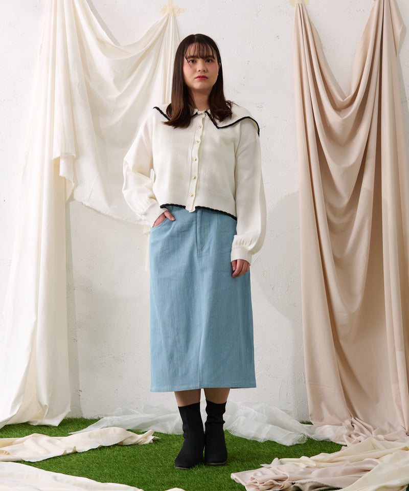 【予約商品】【大きいサイズ】PATCH DENIM NARROW SKIRT / オリジナルパッチデニムナロースカート