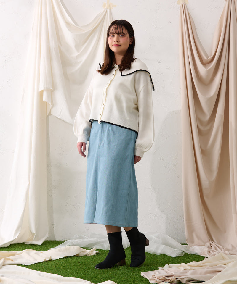 【予約商品】【大きいサイズ】PATCH DENIM NARROW SKIRT / オリジナルパッチデニムナロースカート