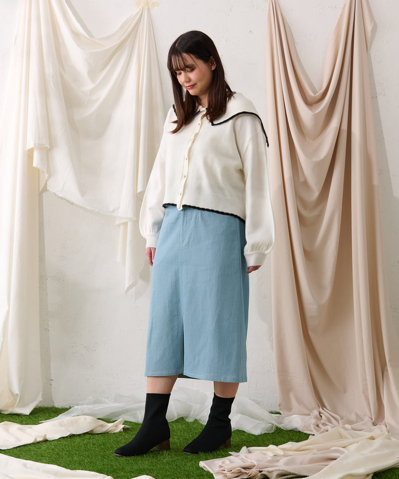 【予約商品】【大きいサイズ】PATCH DENIM NARROW SKIRT / オリジナルパッチデニムナロースカート