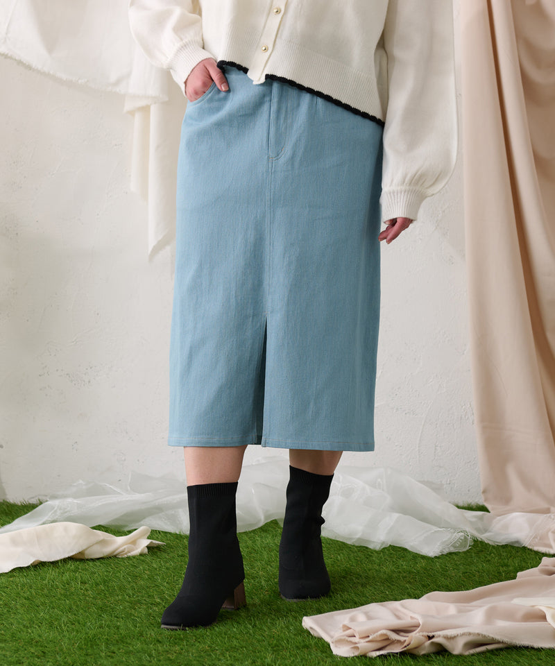 【予約商品】【大きいサイズ】PATCH DENIM NARROW SKIRT / オリジナルパッチデニムナロースカート