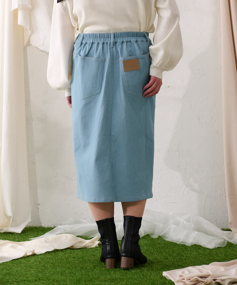 【予約商品】【大きいサイズ】PATCH DENIM NARROW SKIRT / オリジナルパッチデニムナロースカート