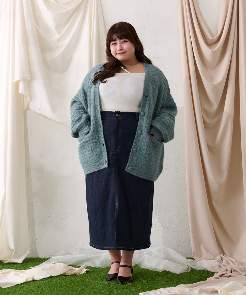 【予約商品】【大きいサイズ】PATCH DENIM NARROW SKIRT / オリジナルパッチデニムナロースカート