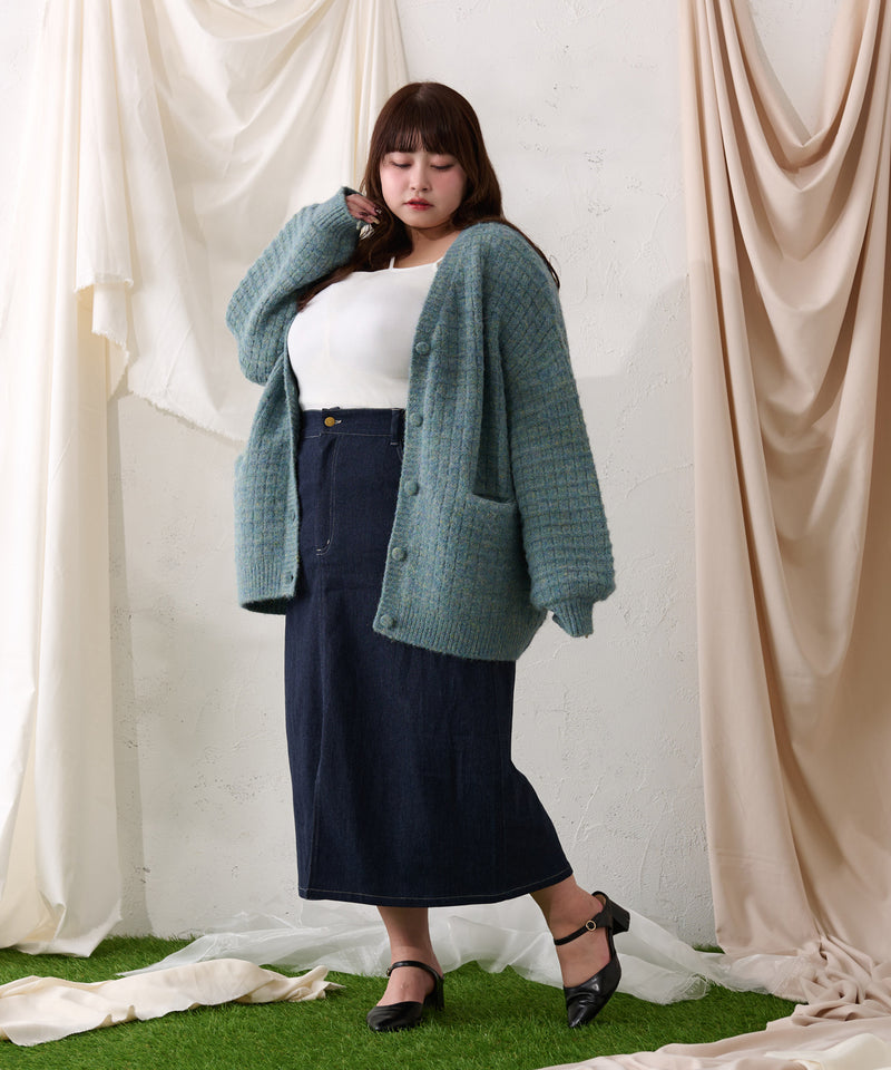 【予約商品】【大きいサイズ】PATCH DENIM NARROW SKIRT / オリジナルパッチデニムナロースカート