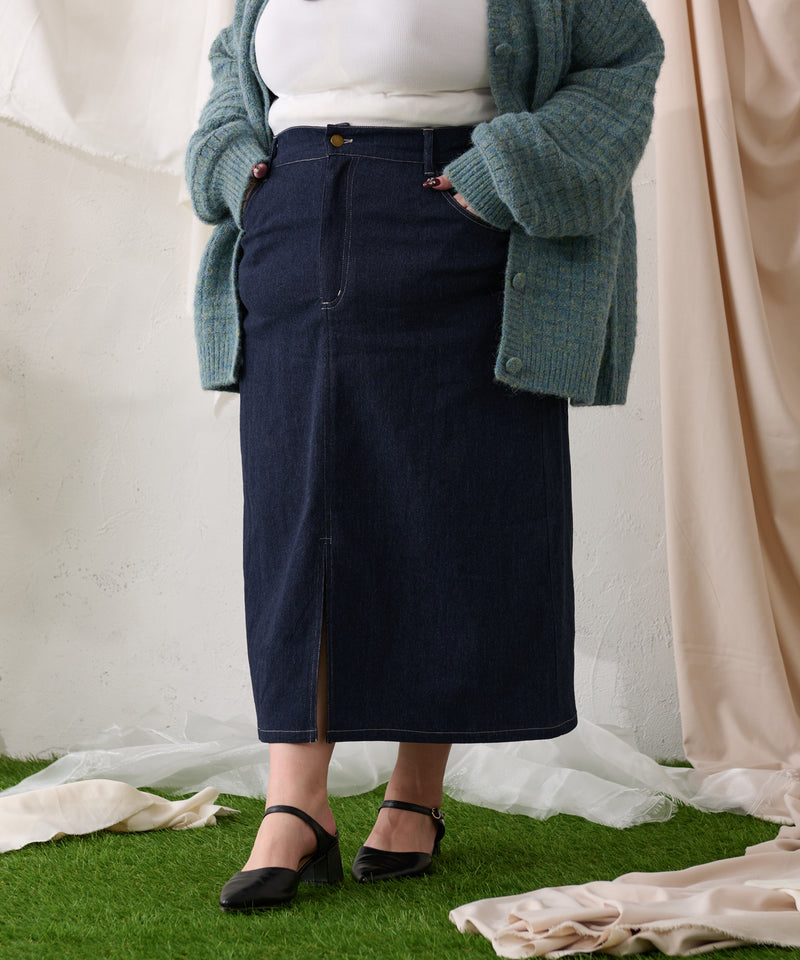 【予約商品】【大きいサイズ】PATCH DENIM NARROW SKIRT / オリジナルパッチデニムナロースカート