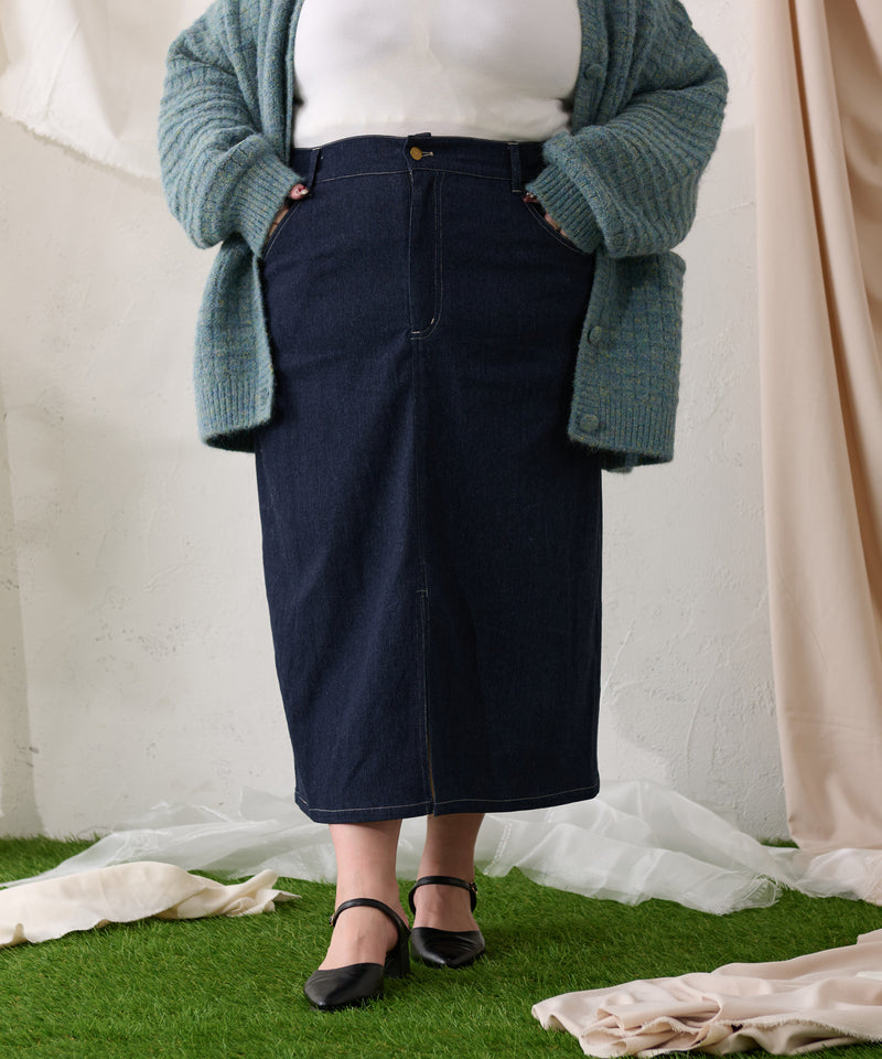 【予約商品】【大きいサイズ】PATCH DENIM NARROW SKIRT / オリジナルパッチデニムナロースカート