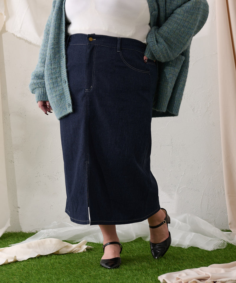 【予約商品】【大きいサイズ】PATCH DENIM NARROW SKIRT / オリジナルパッチデニムナロースカート