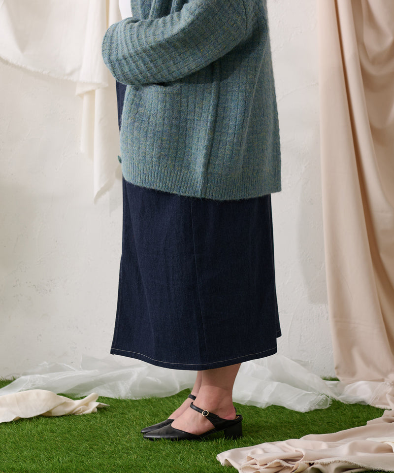 【予約商品】【大きいサイズ】PATCH DENIM NARROW SKIRT / オリジナルパッチデニムナロースカート