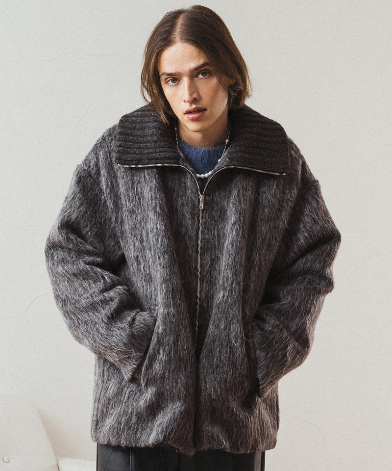 【New】MELANGE SHAGGY DOUBLE ZIP BLOUSON/メランジシャギーダブルジップブルゾン