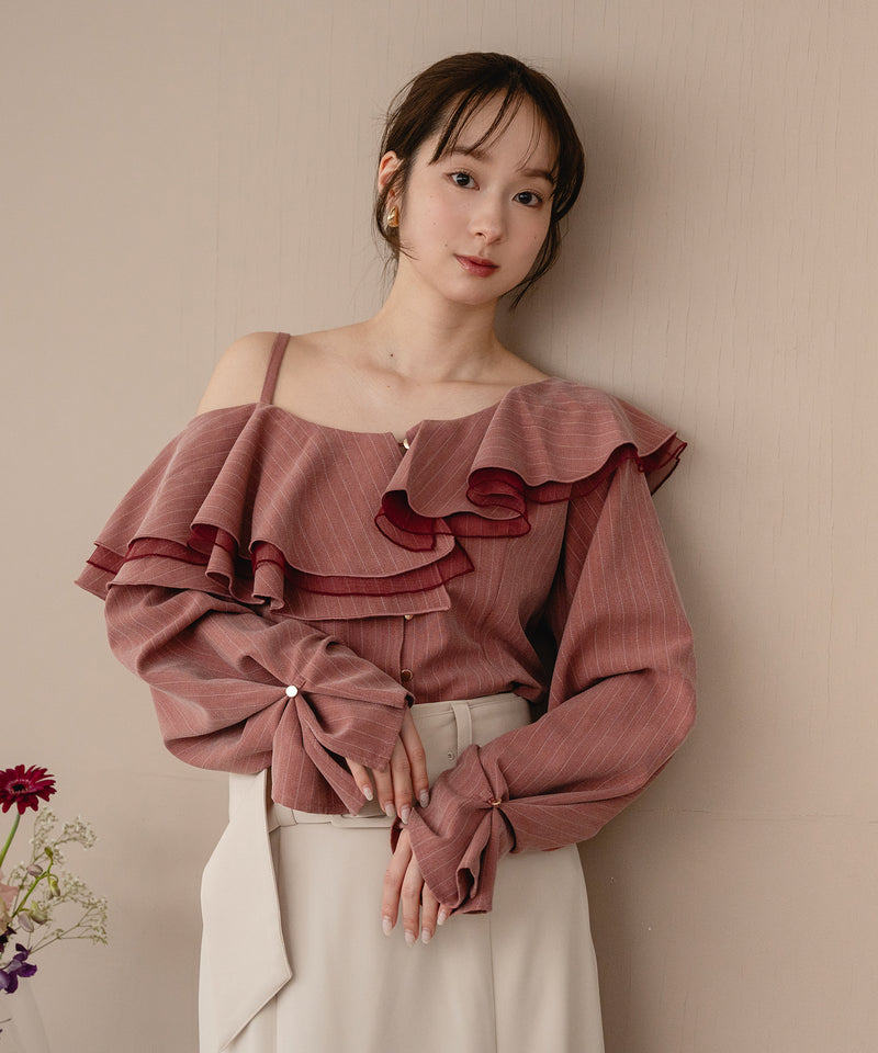 【予約商品】frill one shoulder tops /  フリルワンショルダートップス