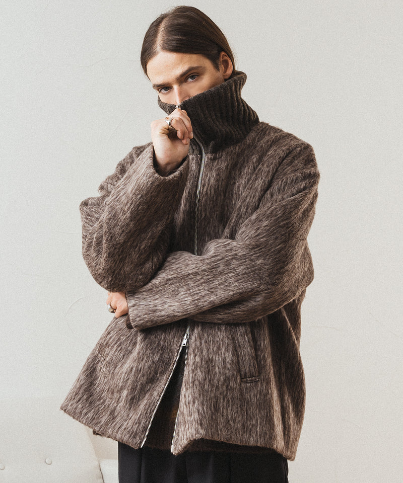 【New】MELANGE SHAGGY DOUBLE ZIP BLOUSON/メランジシャギーダブルジップブルゾン