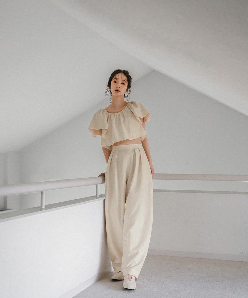 linen blend frill tops / リネンブレンドフリルトップス