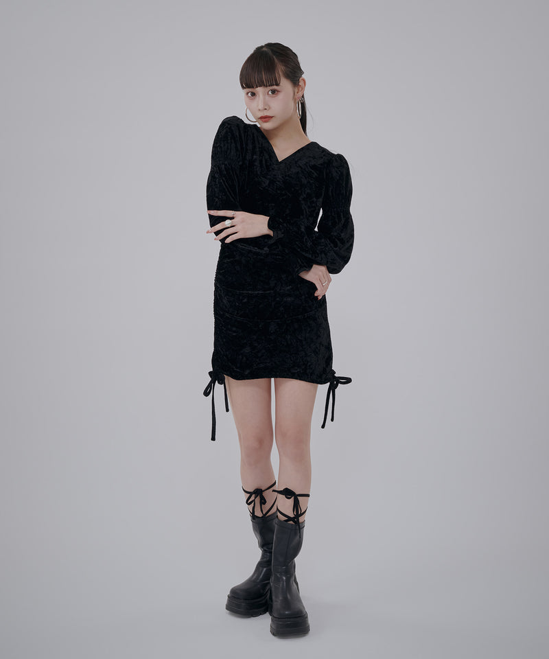 【by manato】String Velor Mini dress / ストリングベロアミニドレス