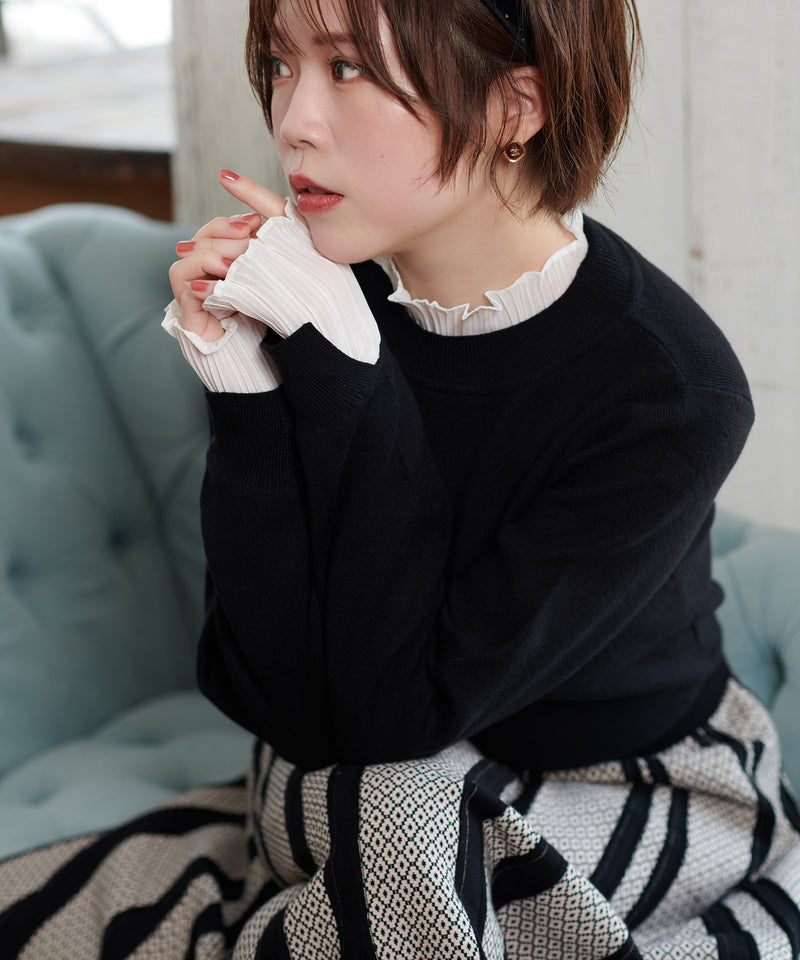 【imyuu】Pleated Frill Knit / プリーツフリル ニットプルオーバー