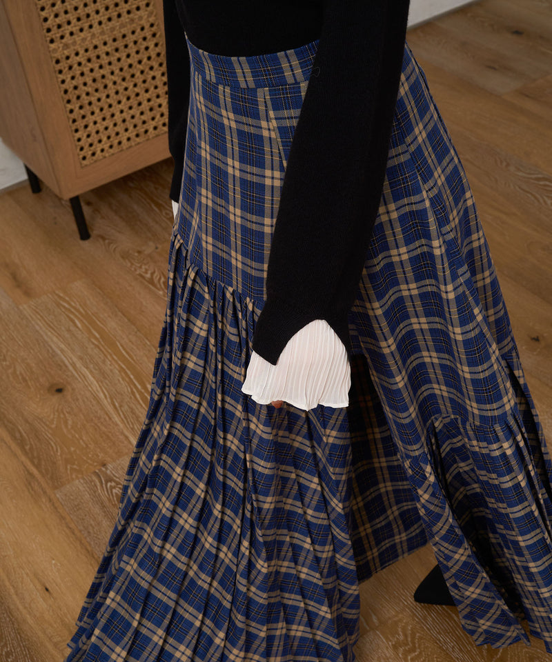【Last10点】【imyuu】Bias Pleated Check Skirt / チェックバイアスプリーツスカート