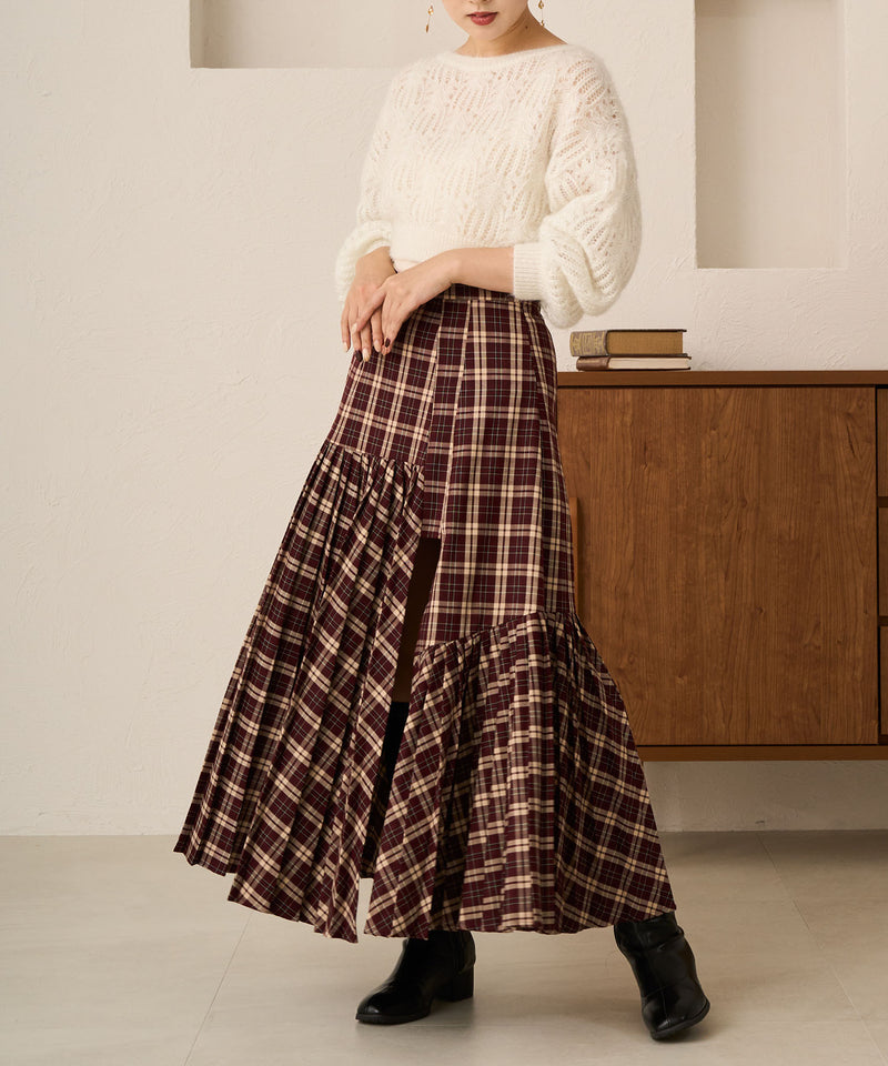 【Last7点以下】【imyuu】Bias Pleated Check Skirt / チェックバイアスプリーツスカート