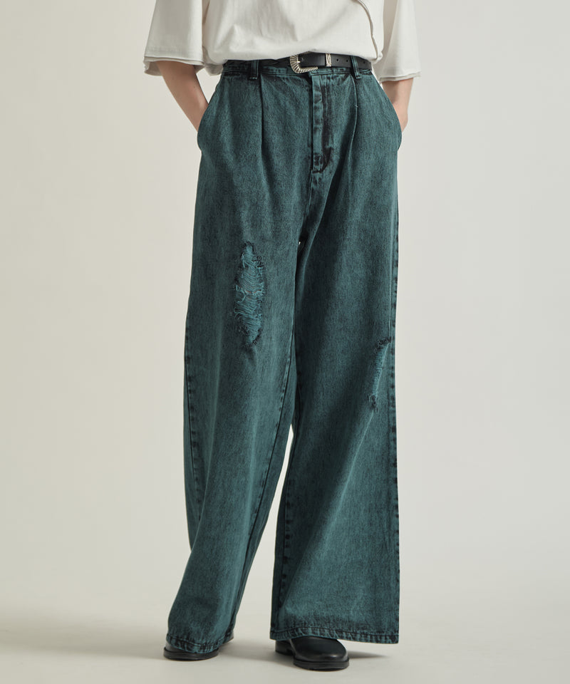 【selleglant｜セレグランテ】DAMAGE DENIM WIDE PANTS/ダメージデニムワイドパンツ