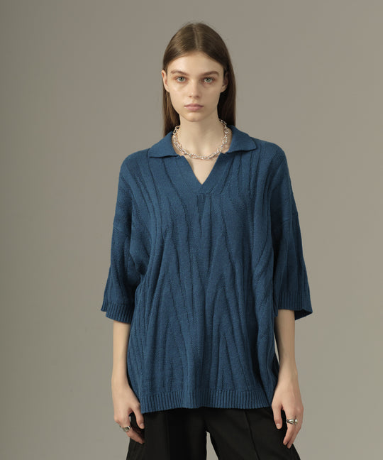 【selleglant｜セレグランテ】SKIPPER  JACQUARD KNIT POLO SHIRT/スキッパージャガードポロニット