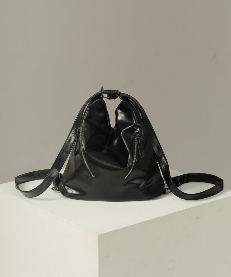 【selleglant｜セレグランテ】2WAY DESIGN ZIP FAKE LEATHER BAG/2WAYデザインジップフェイクレザーバッグ