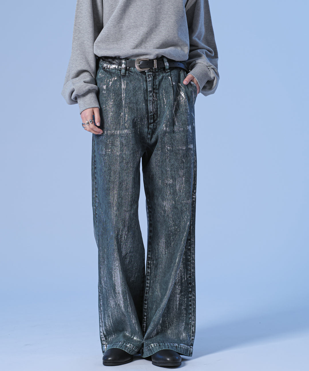 新色追加【selleglant｜セレグランテ】SILVER PRINT WIDE DENIM PANTS/シルバープリントワイドデニムパンツ –  favclo.