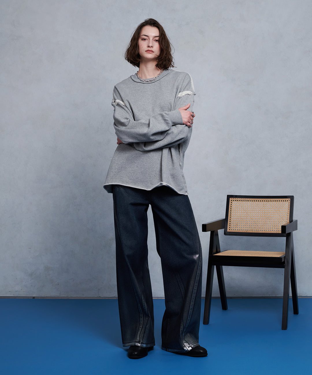 selle glant セレグランテ　シルバーペイントデニムパンツ SILVER PAINT WIDE DENIM PANTS/シルバーペイントワイドデニム