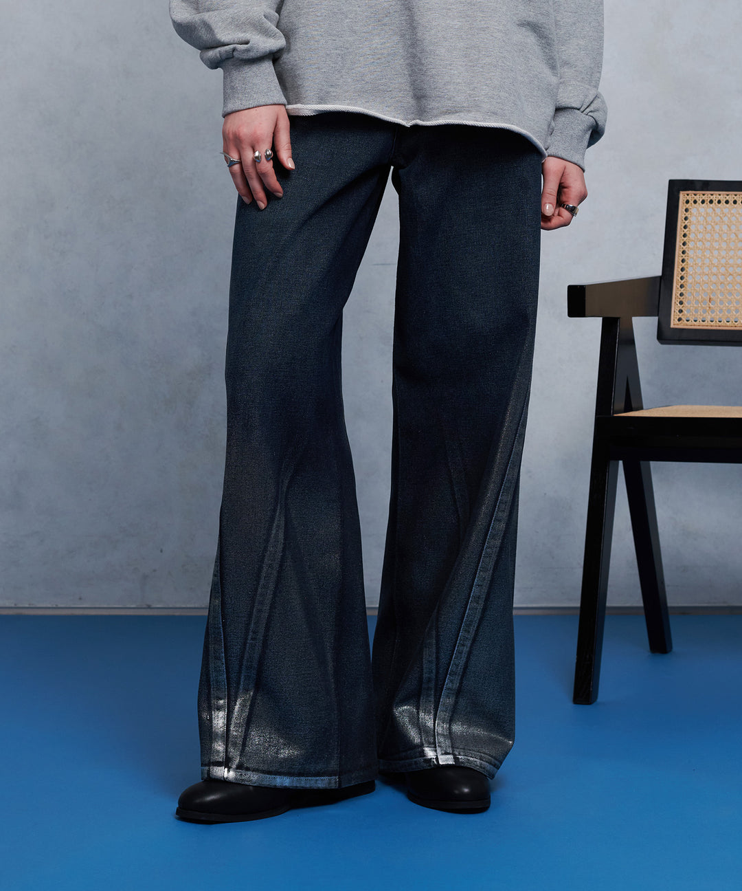 selleglant｜セレグランテ】SILVER PAINT CURVE DENIM PANTS