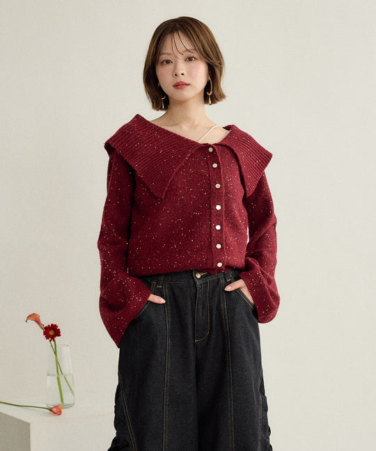 spangle wide collar knit / スパンコールワイドカラーニット
