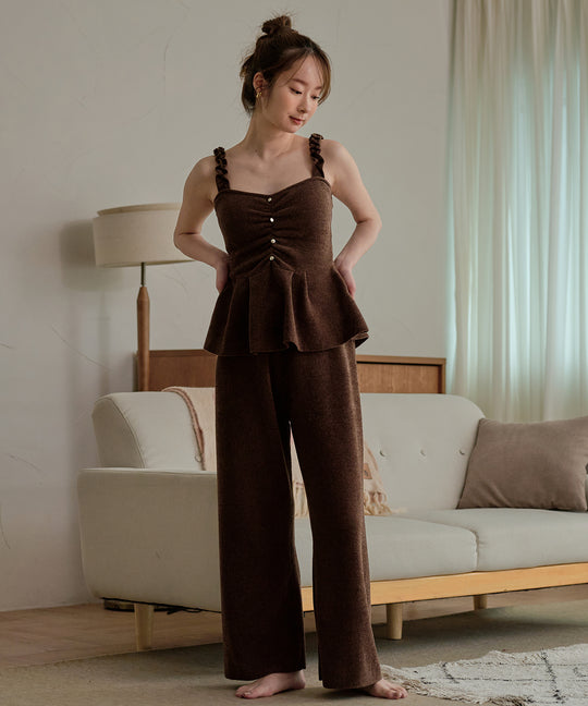 【予約商品】room wear peplum cami × pants / ルームウェアカップ付きペプラムキャミ×パンツ