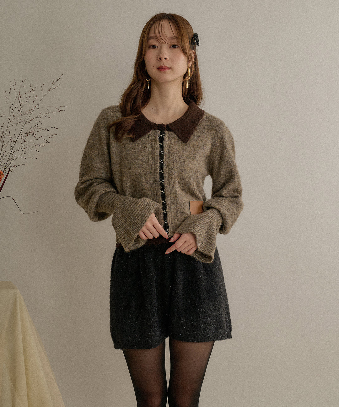 THE TOE シャギーニットショートパンツ　graybeige glitter shaggy knit short pants / グリッターシャギーニットショート