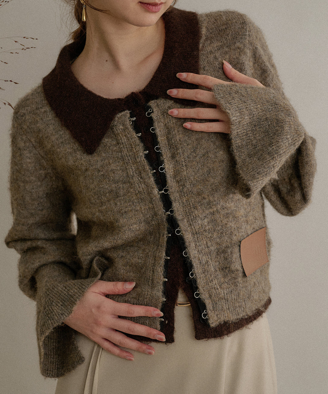 ハンドメイド　カーディガン layered design hook cardigan / レイヤードデザインホック