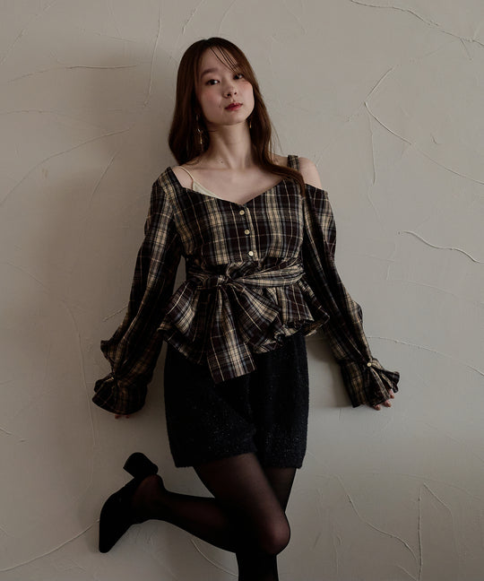 peplum ribbon one shoulder blouse / ペプラムリボンワンショルダーブラウス