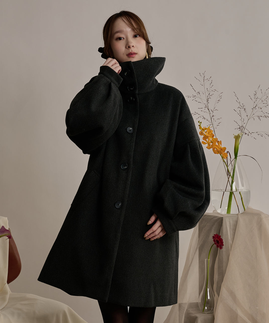 em. エムドット Big collar Jacket ビッグカラージャケット 予約商品】big collar semi long coat / ビッグカラーセミロングコート