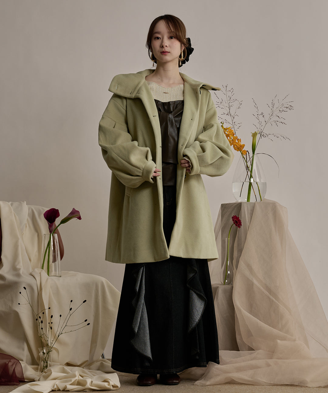予約商品】big collar semi long coat / ビッグカラーセミロングコート