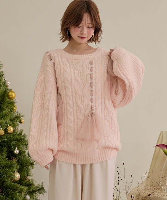 tulle ribbon cable knit / チュールリボンケーブルニット