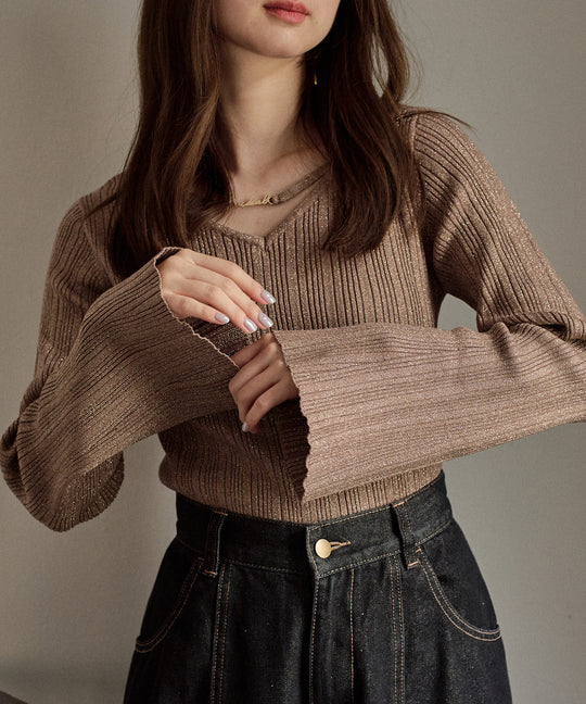 flare sleeve rib knit / フレアスリーブリブニット