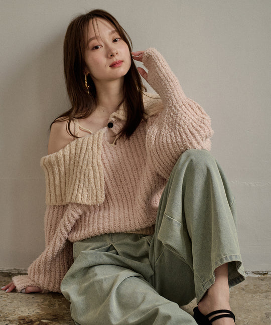 【予約商品】bicolor one shoulder knit / バイカラーワンショルダーニット